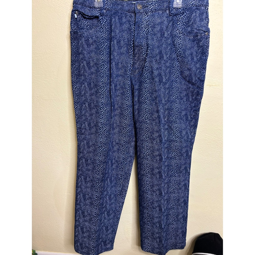 Zana Di Jeans Women Blue Snake Print‎ Flare Leg Stretch Pants Size 20